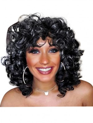 Curly Wigs for Black Women Soft Black Short Curly Wig with Bangs