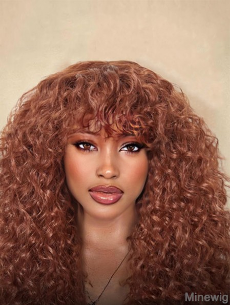 Curly Wig with Bangs Ginger Brown Wigs