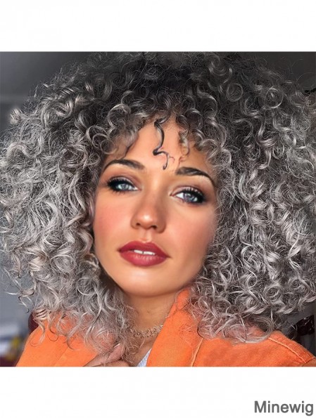 Curly Gray Wigs for Black Women Grey Wig With Bangs Synthetic Heat Resistant Hair for Daily Use