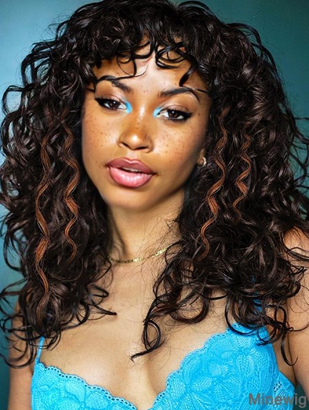 Highlights Big Curly Wigs for White Black Women 20 Inch Long Curly Wig with Bangs