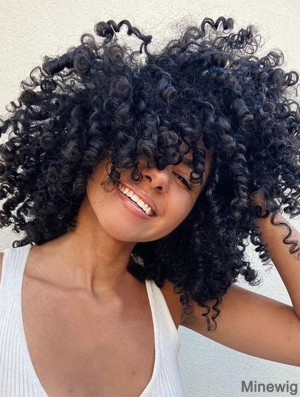 Curly Wigs with Bangs for Black Women Kinky Curly Synthetic Hair Heat Resistant 12 Inch