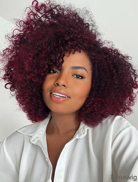 Short Kinky Curly Wigs Burgundy Side Part Wig Afro Bomb Curly Wig