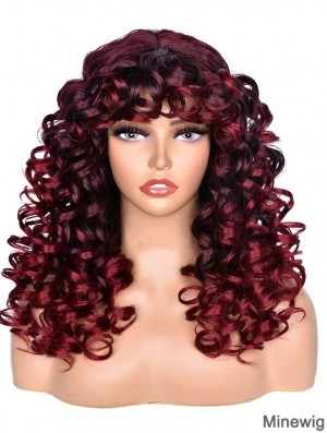 Ombre Red Curly Wigs for Black Women Long Curly Afro Wig with Bangs for Women Big Bouncy Fluffy