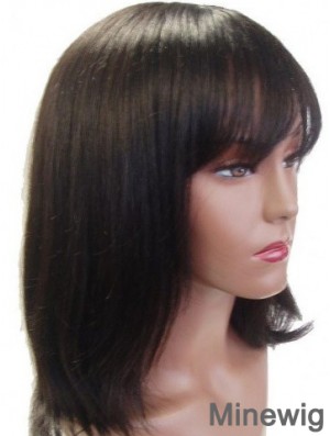 Capless Straight With Bangs Shoulder Length 14 inch Ideal Human Hair Wigs