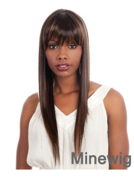 Long Brown Straight With Bangs Ideal African American Wigs