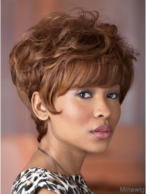 Durable Short Brown Wavy With Bangs Suitable African American Wigs