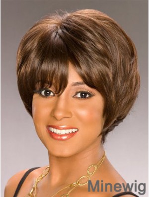 Bobs Capless Short Wavy Brown Synthetic African American Wigs UK