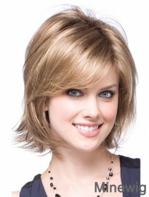 Synthetic With Capless Chin Length Blonde Color Layered Cut