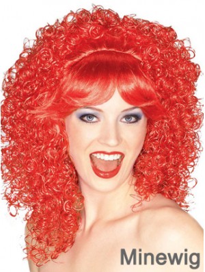 Red Shoulder Length Kinky With Bangs 16 inch High Quality Medium Wigs