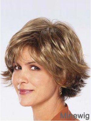 Ladies Synthetic Wigs UK Sale Chin Length Brown Color Wavy Style