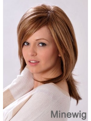 Shoulder Length Layered Straight Brown Convenient Synthetic Wigs