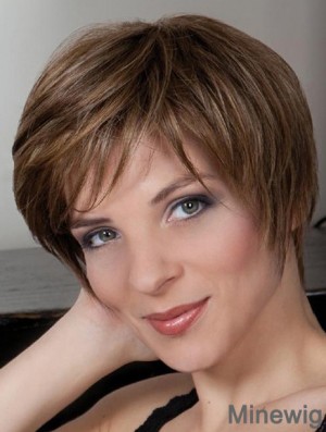 Synthetic Capless 8 inch Boycuts Straight Brown Cheap Short Wigs