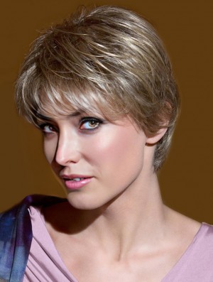 Short Straight Layered Blonde Hairstyles 100% Hand-tied Wigs