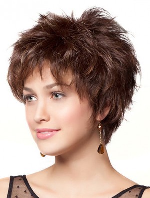 8 inch Durable Wavy Layered Brown Short Wigs