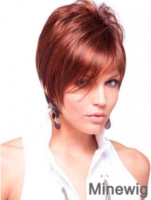 Cheap Real Hair Wigs Red Color Short Length Straight Style