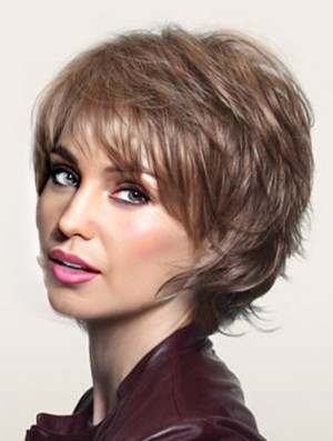 8 inch Comfortable Wavy Layered Brown Short Wigs