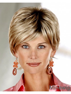 Straight Layered Short Cheap Blonde Synthetic Wigs