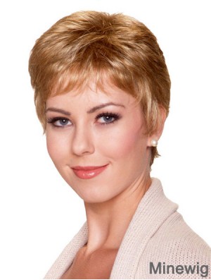 6 inch Good Straight With Bangs Blonde Short Wigs