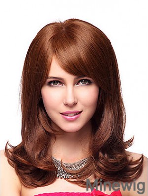 Shoulder Length With Bangs 20 inch Wavy Auburn Medium Wigs