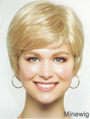 Chin Length Layered 8 inch Straight Blonde Medium Wigs