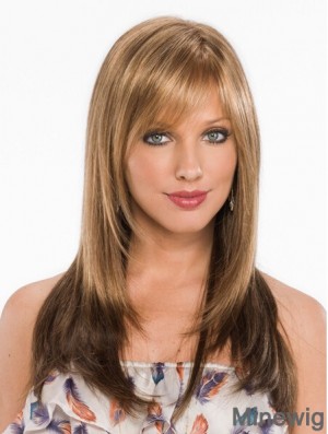 New Blonde Straight With Bangs Capless Long Wigs