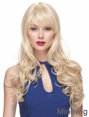 Blonde Wigs With Bangs Synthetic Capless Wavy Style Long Length