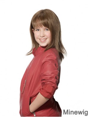 Straight Long Brown Synthetic 100% Hand-tied Kids Wigs