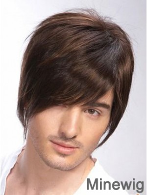 100% Hand Tied Brown Remy Human Short Straight Wigs Man