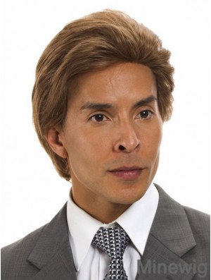 Straight Brown Remy Human Short Men's Monofilament Human Hair