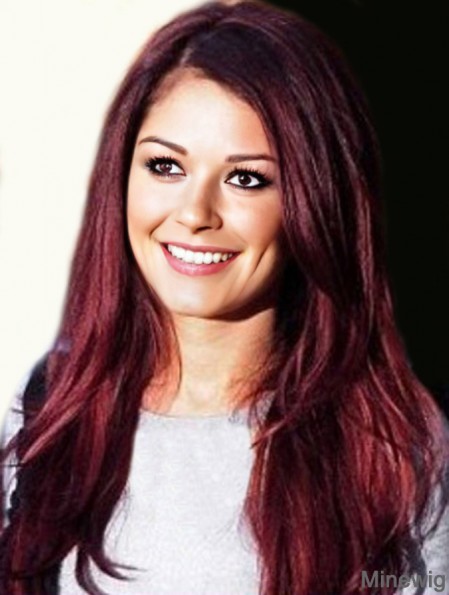 Cheryl Cole Style Wigs With Capless Red Color Straight Style