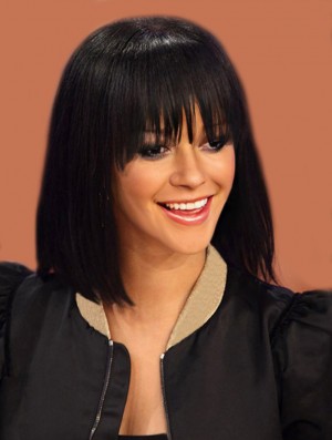 Discount Shoulder Length Black Straight Capless Rihanna Wigs