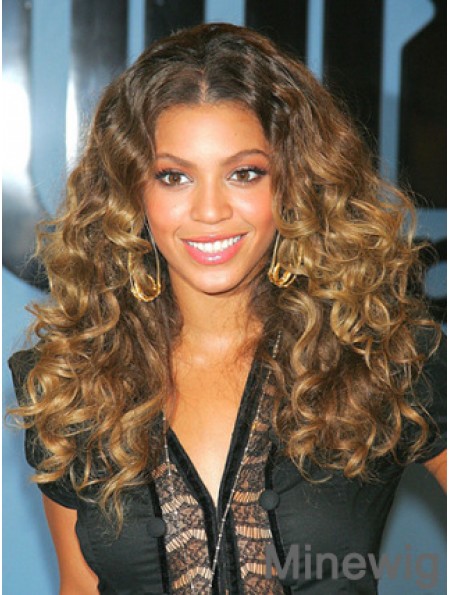 Lace Front Long Curly Brown Remy Human Beyonce Style Wig