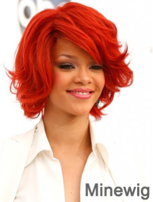 Red Wavy With Bangs 100% Hand-tied 12 inch Popular Rihanna Wigs