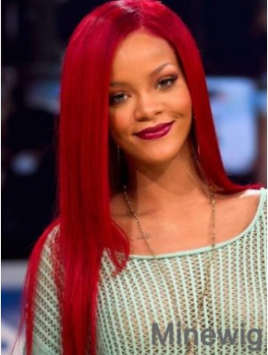 Red Rihanna Wig With Remy Human Lace Front Long Length