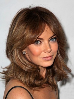 Shoulder Length Wavy Layered Lace Front Brown Ideal 14 inch Jaclyn Smith Wigs