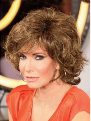 Chin Length Curly With Bangs Lace Front Brown Modern 12 inch Jaclyn Smith Wigs