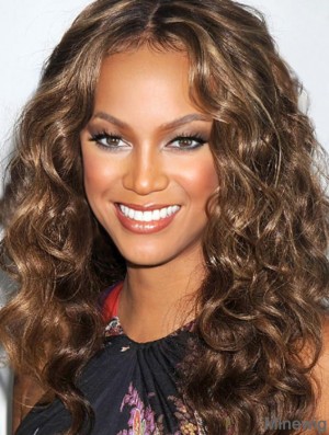 Brown Curly Without Bangs 100% Hand-tied 20 inch Fashionable Tyra Banks Wigs