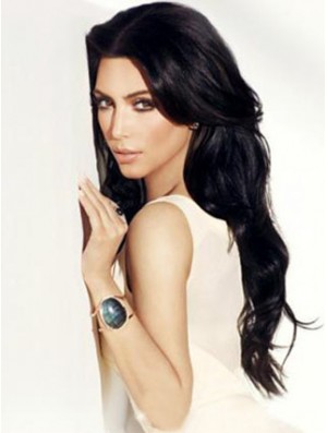 Black Wavy Lace Front Convenient 24 inch Kim Kardashian Wigs