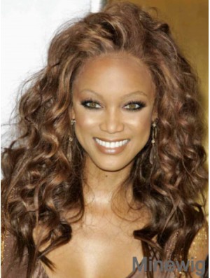 Brown Curly Without Bangs 100% Hand-tied 18 inch Flexibility Tyra Banks Wigs