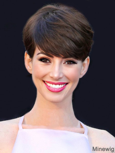 Brown Cropped Straight Boycuts Capless 6 inch Anne Hathaway Wigs