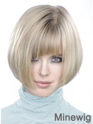 Monofilament Bobs Short Straight 10 inch Platinum Blonde Style Fashion Wigs