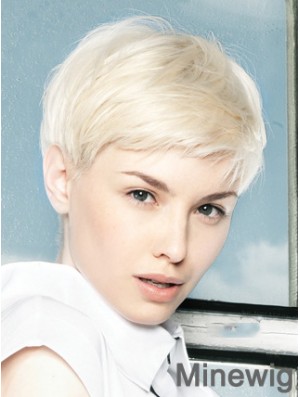 Lace Front Wig Platinum Color Short Length Straight Style Boycuts