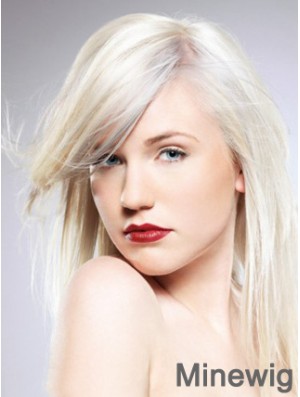 Capless With Bangs Long Straight 16 inch Platinum Blonde Convenient Fashion Wigs