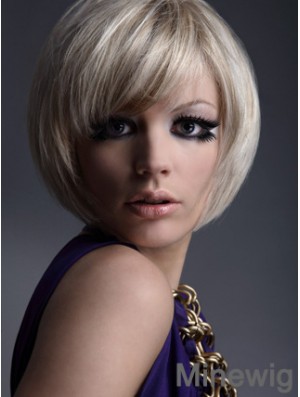 Capless Bobs Chin Length Straight 10 inch Platinum Blonde Flexibility Fashion Wigs