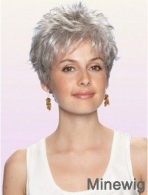 Cheap Grey Wigs With Capless Synthetic Cropped Length