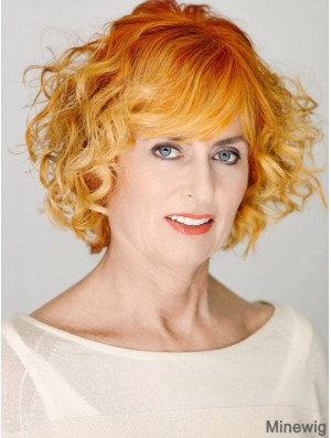 Fabulous Copper Chin Length Curly With Bangs 12 inch Human Hair Wigs