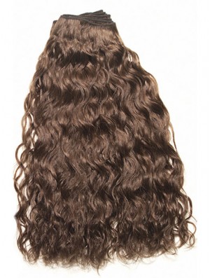 Curly Remy Human Hair Brown Top Weft Extensions